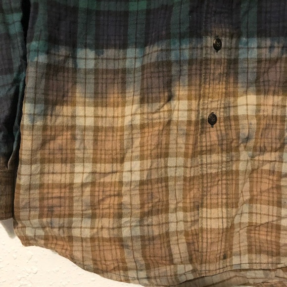 LL Bean Hand Bleached Dip Dyed Custom Plaid Button Down Shirt Size Medium - Picture 4 of 7